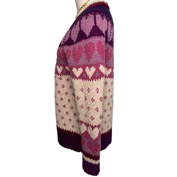 LoveShackFancy Deena Cardigan Sweater Prune heart flower wool alpaca size small - Picture 9 of 14